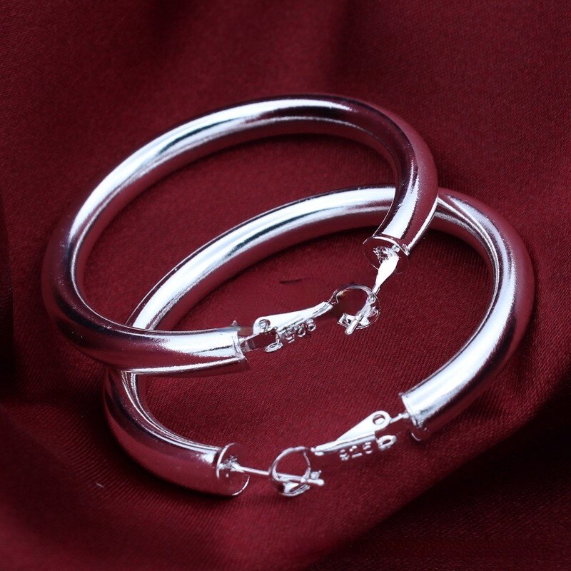 trend 925 Sterling Silver beautiful 5CM Big hoop earrings for Women party wedding designer Jewelry Christmas gifts