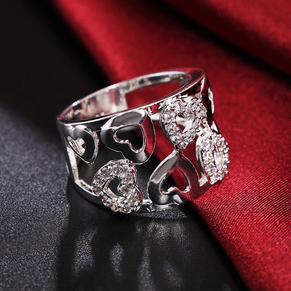trend 925 Sterling Silver wide fine crystal Pretty romantic heart Rings For Women Party wedding  Jewelry Gifts