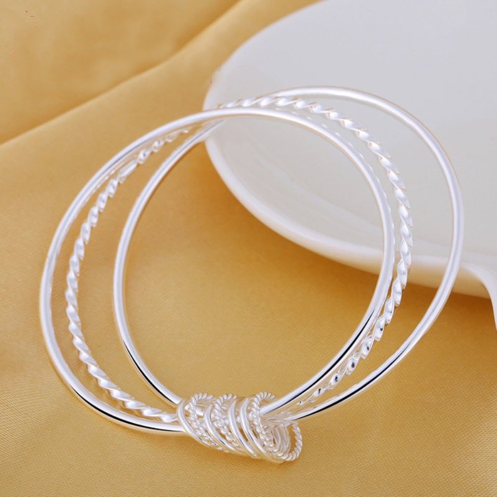 trend fine Three circles bangle 925 sterling Silver bracelets for women noble Party wedding accessories Jewelry gift