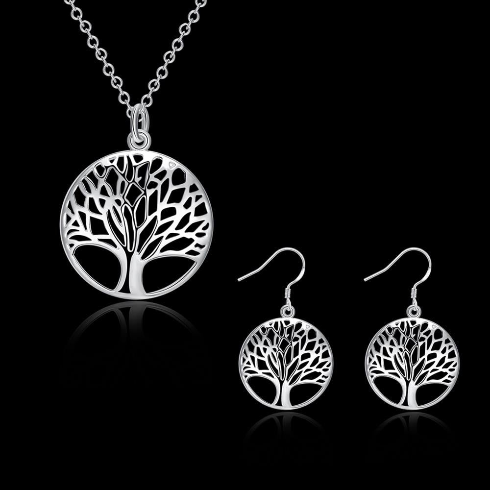woman Jewelry sets 925 sterling Silver Fine Retro Round tree Pendant necklace earrings Party wedding Holiday gifts
