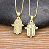 Hpt Women Men Hamsa Hand Necklace Gold Color Copper Zircon Evil Eye Pendant & Chain Hip Hop Turkish Luck Jewelry