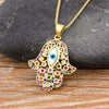 Hpt Women Men Hamsa Hand Necklace Gold Color Copper Zircon Evil Eye Pendant & Chain Hip Hop Turkish Luck Jewelry