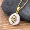 Hpt Women Men Hamsa Hand Necklace Gold Color Copper Zircon Evil Eye Pendant & Chain Hip Hop Turkish Luck Jewelry