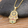 Hpt Women Men Hamsa Hand Necklace Gold Color Copper Zircon Evil Eye Pendant & Chain Hip Hop Turkish Luck Jewelry