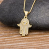 Hpt Women Men Hamsa Hand Necklace Gold Color Copper Zircon Evil Eye Pendant & Chain Hip Hop Turkish Luck Jewelry