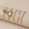 HuaTang  Boho Green Crystal Daisy Bracelets Set for Women Multilayer Gold Butterfly Sun Charms Bangle Female Adjustable  Jewelry
