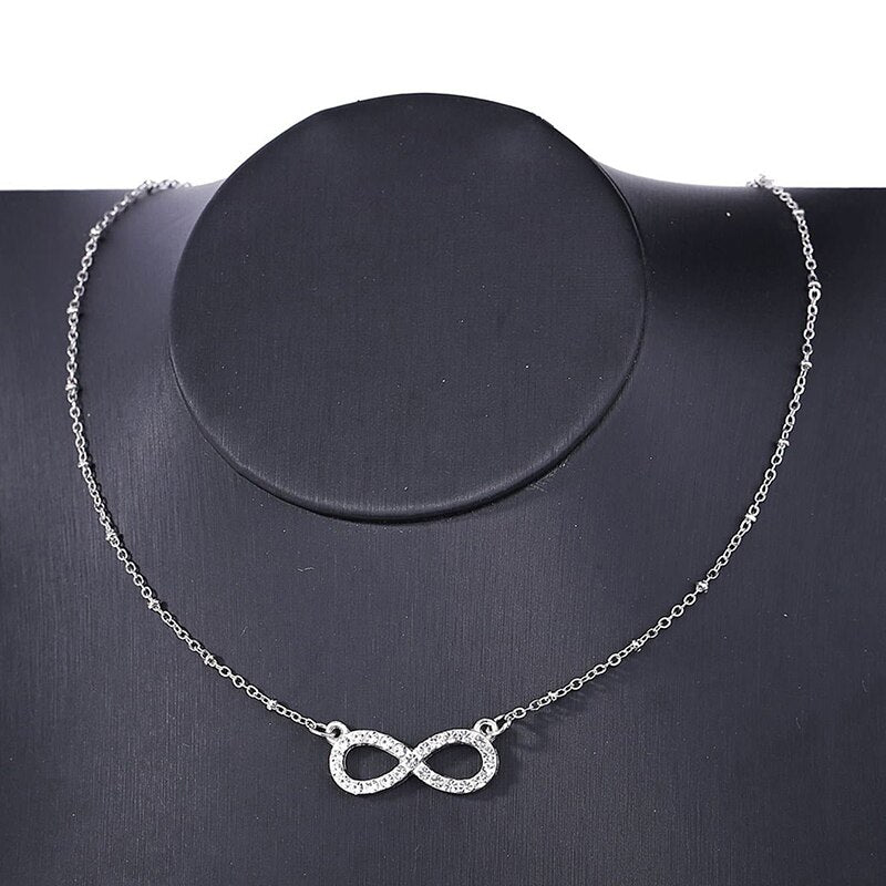 HuaTang Rhinestone Infinity Love Pendant Necklace for Women Silver Color Chains Lady Party Collares Jewelry on the Neck