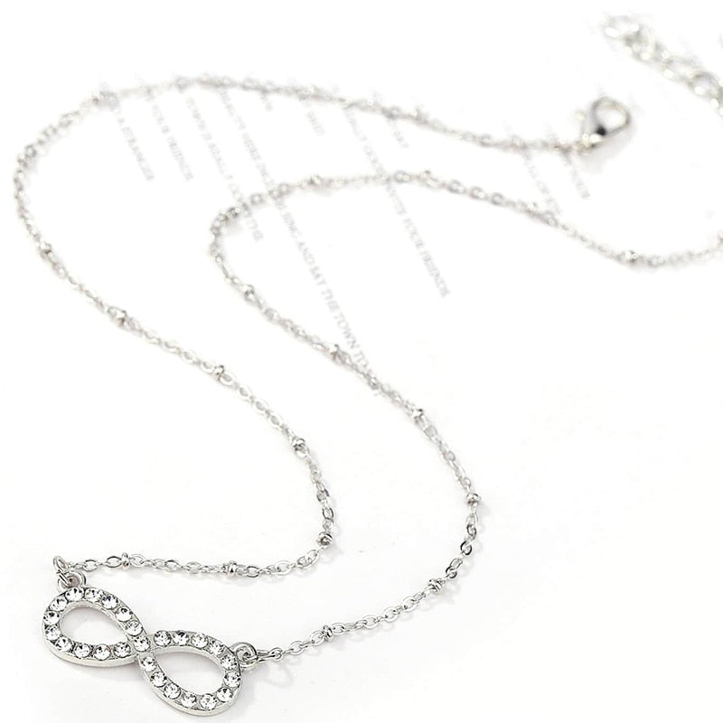 HuaTang Rhinestone Infinity Love Pendant Necklace for Women Silver Color Chains Lady Party Collares Jewelry on the Neck