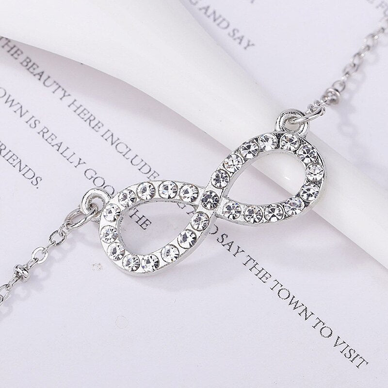 HuaTang Rhinestone Infinity Love Pendant Necklace for Women Silver Color Chains Lady Party Collares Jewelry on the Neck