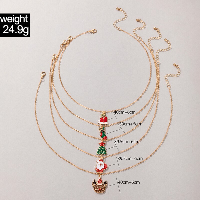 HuaTang Funny Santa Claus Pendant Necklace Set for Women Cute Elk Colorful Drop Oil Alloy Sweater Chain Christmas Jewelry 20662