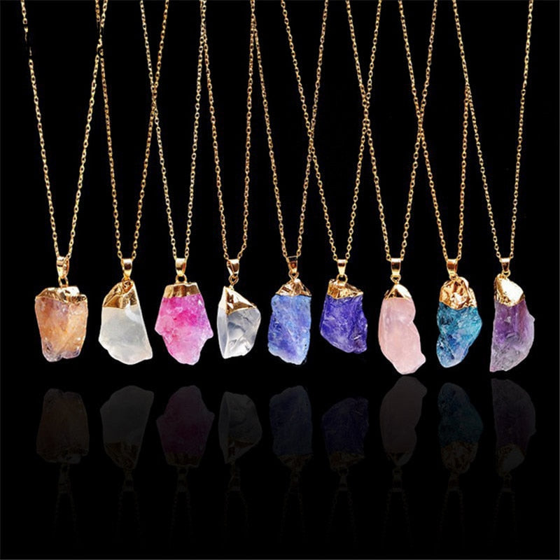 HuaTang Trendy Alloy Multicolour Natural Stone Chain Necklace Rhinestone Quartz Pendant Charms Necklaces Collar Brincos 2470
