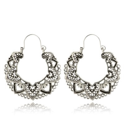Vintage Hollow Flower Drop Earrings for Women Girl Silver Circle Floral Dangle Earring Statement Jewelry Brinco 4313
