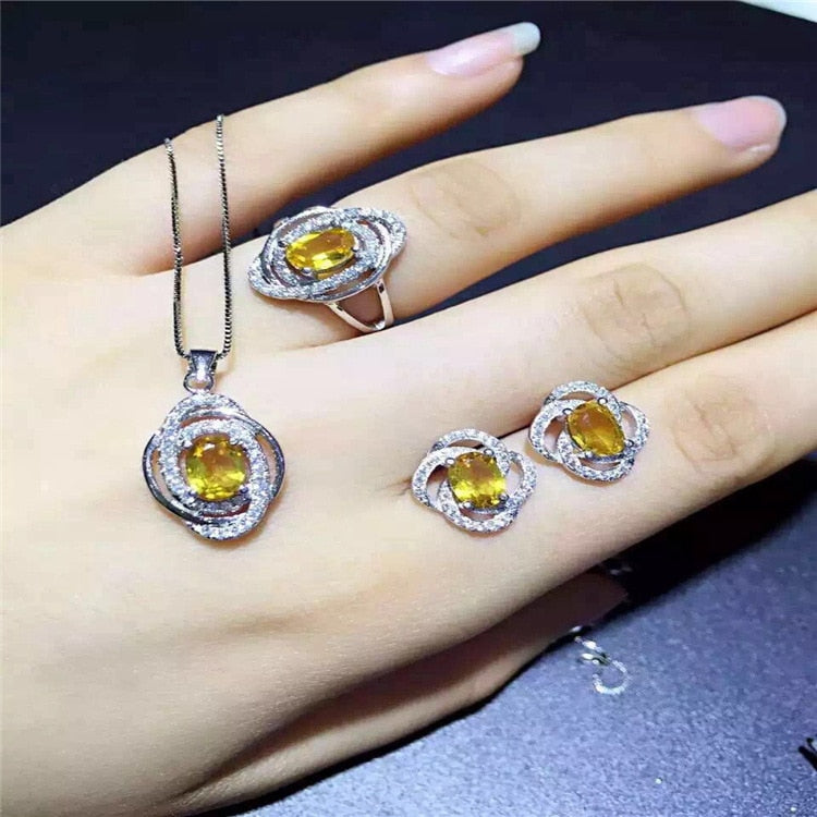 Huang Shuijing suits female ring pendant earrings live lucky atmosphere 925 silver inlay