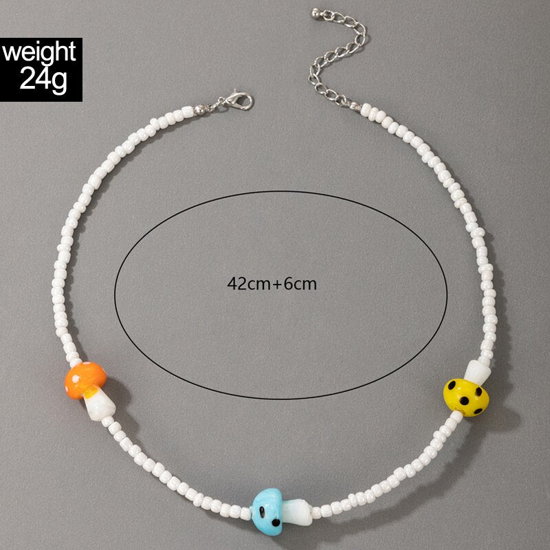 HuangTang Lovely Colorful Mushroom Pearl Choker Necklace for Women Girls Gold Color Heart Pendant Collar Summer Beach Jewelry