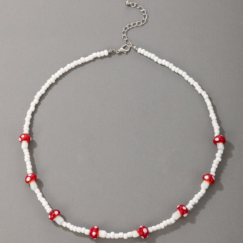 HuangTang Lovely Colorful Mushroom Pearl Choker Necklace for Women Girls Gold Color Heart Pendant Collar Summer Beach Jewelry