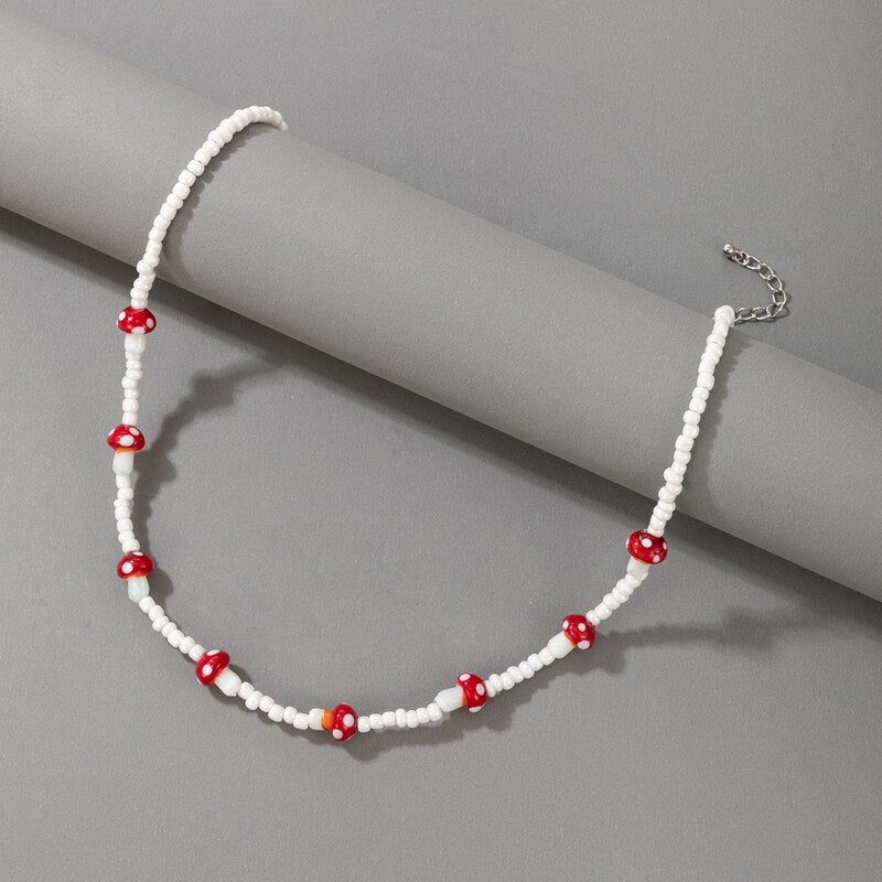 HuangTang Lovely Colorful Mushroom Pearl Choker Necklace for Women Girls Gold Color Heart Pendant Collar Summer Beach Jewelry