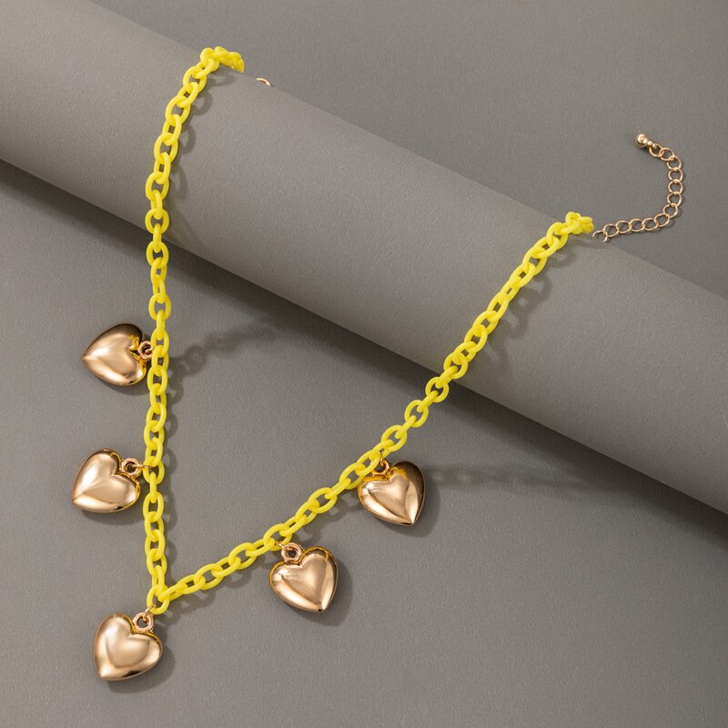 HuangTang Lovely Colorful Mushroom Pearl Choker Necklace for Women Girls Gold Color Heart Pendant Collar Summer Beach Jewelry