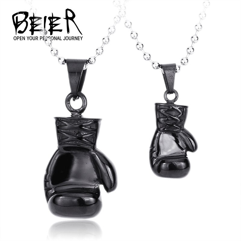 Huge Heavy Black Boxing Match Boxglove Pendant Chain Mens Jewelry 316L Stainless Steel BP8-117