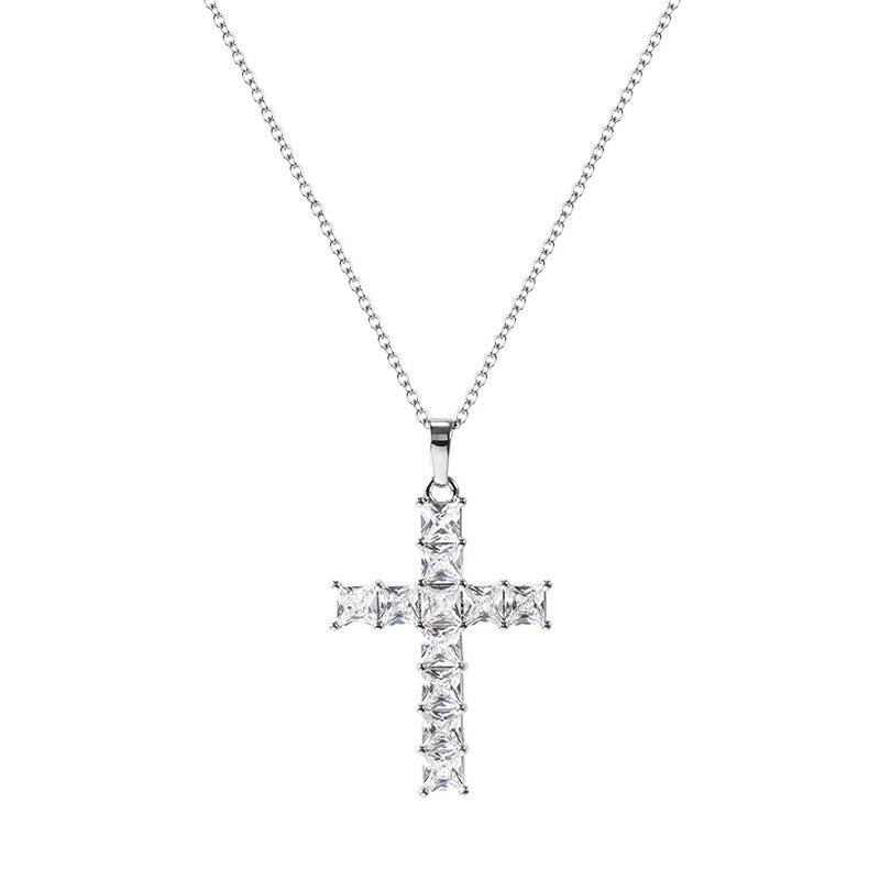 Huitan Hip Hop Girl's Cross Pendant Necklace with Brilliant Cubic Zirconia Rock Party Accessories for Women Personality Gift New