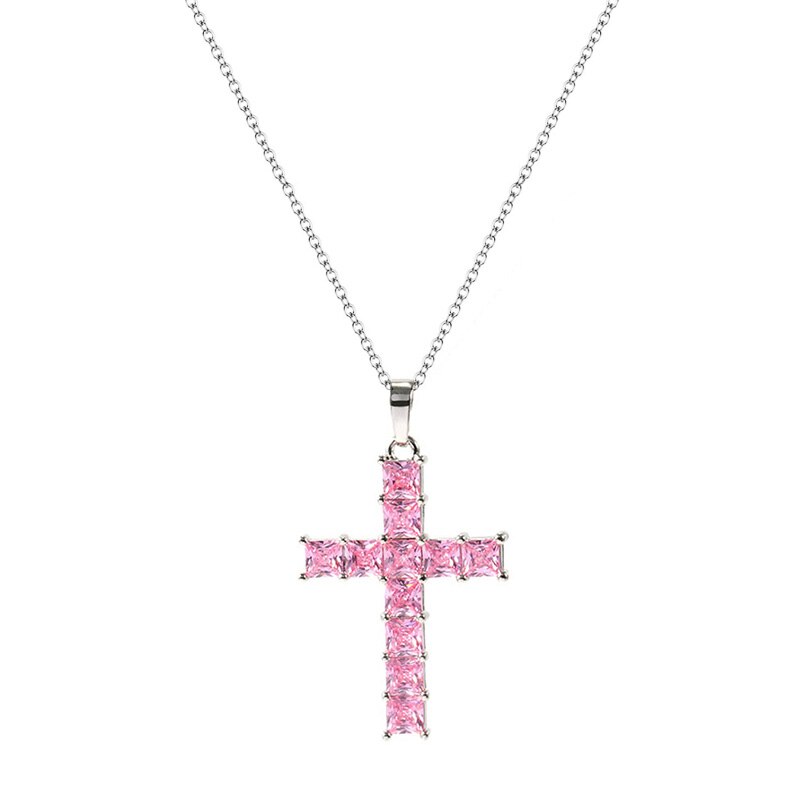Huitan Hip Hop Girl's Cross Pendant Necklace with Brilliant Cubic Zirconia Rock Party Accessories for Women Personality Gift New