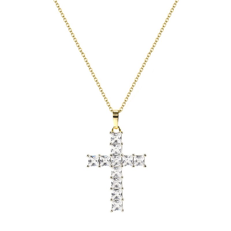 Huitan Hip Hop Girl's Cross Pendant Necklace with Brilliant Cubic Zirconia Rock Party Accessories for Women Personality Gift New