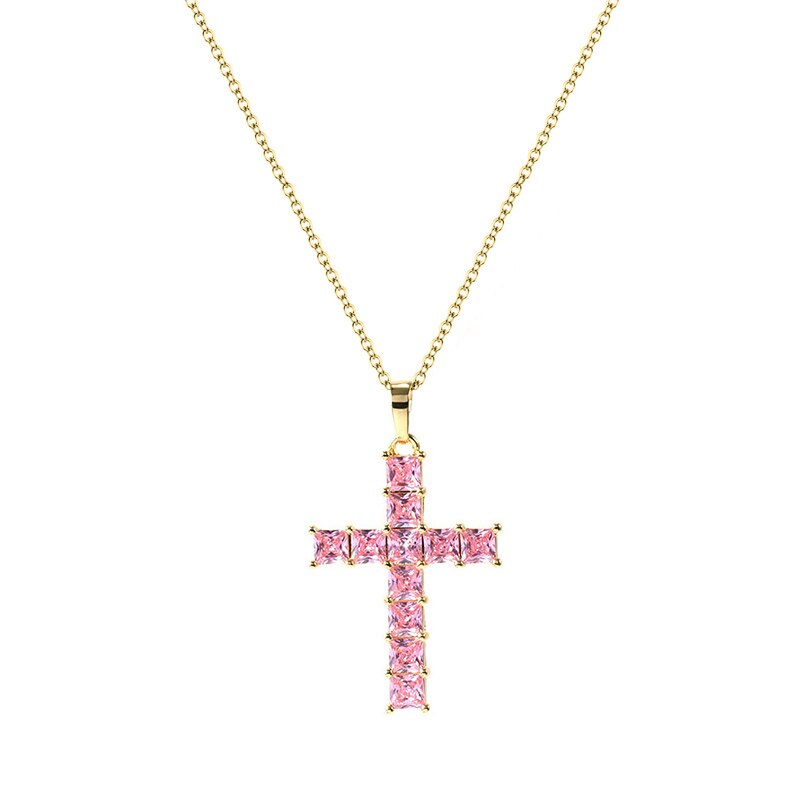 Huitan Hip Hop Girl's Cross Pendant Necklace with Brilliant Cubic Zirconia Rock Party Accessories for Women Personality Gift New