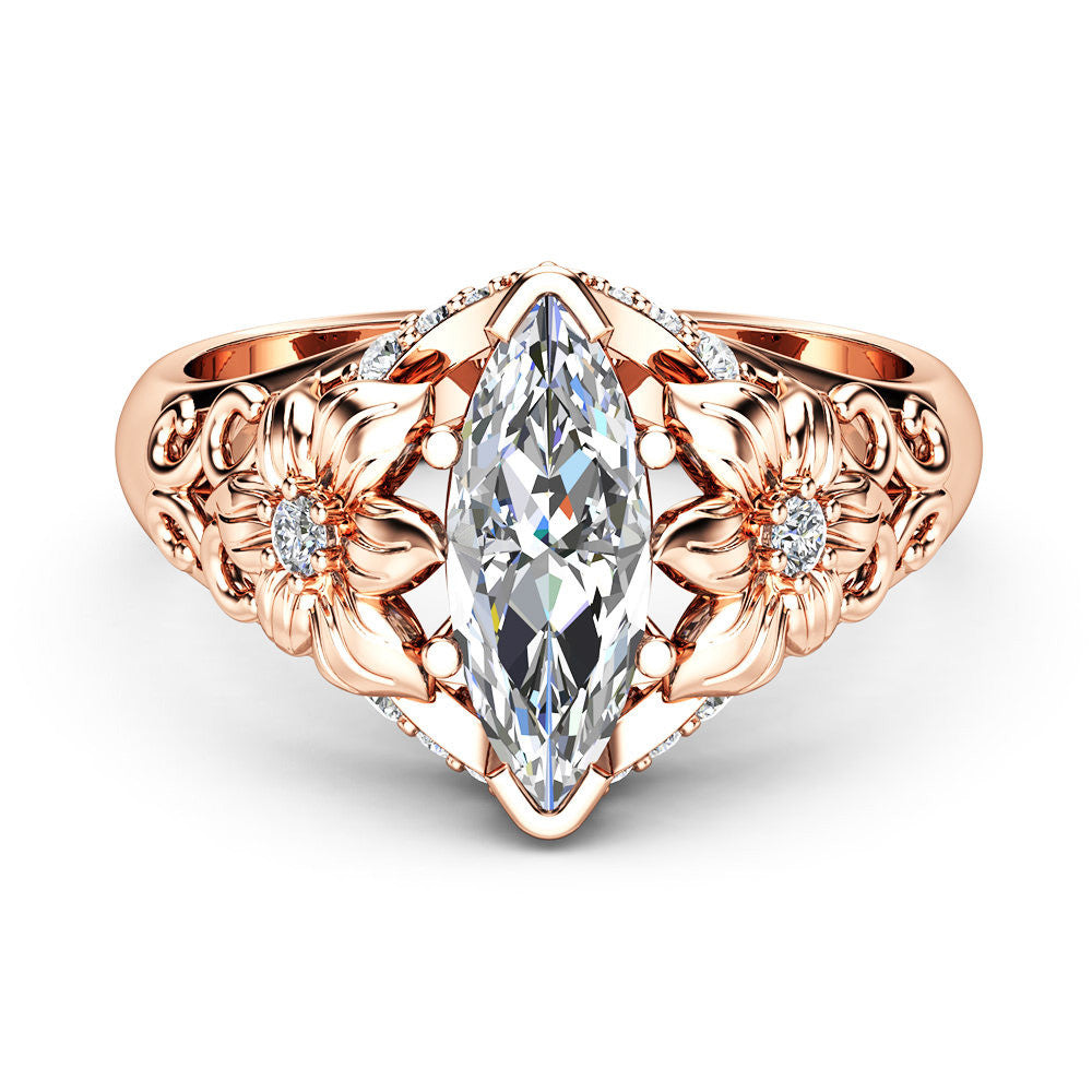 Luxury Solitaire Band Ring with Hollow Flower Design Brilliant Cubic Zirconia Jewelry Cocktail Party Rings for Women