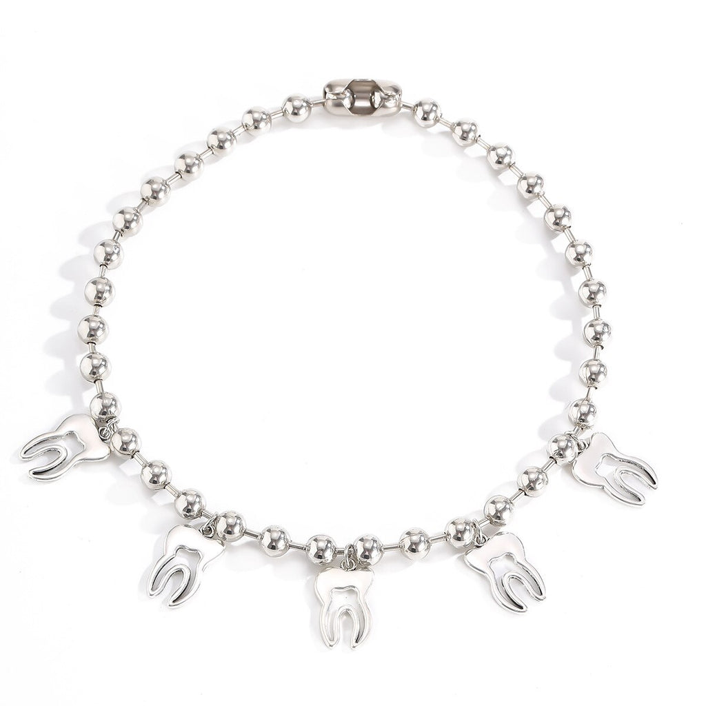 Human Tooth Pendant Dentist Necklace Silve Color Beads Punk Medical Jewelry Gift for Doctor/Nurse
