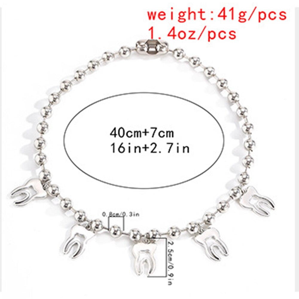 Human Tooth Pendant Dentist Necklace Silve Color Beads Punk Medical Jewelry Gift for Doctor/Nurse