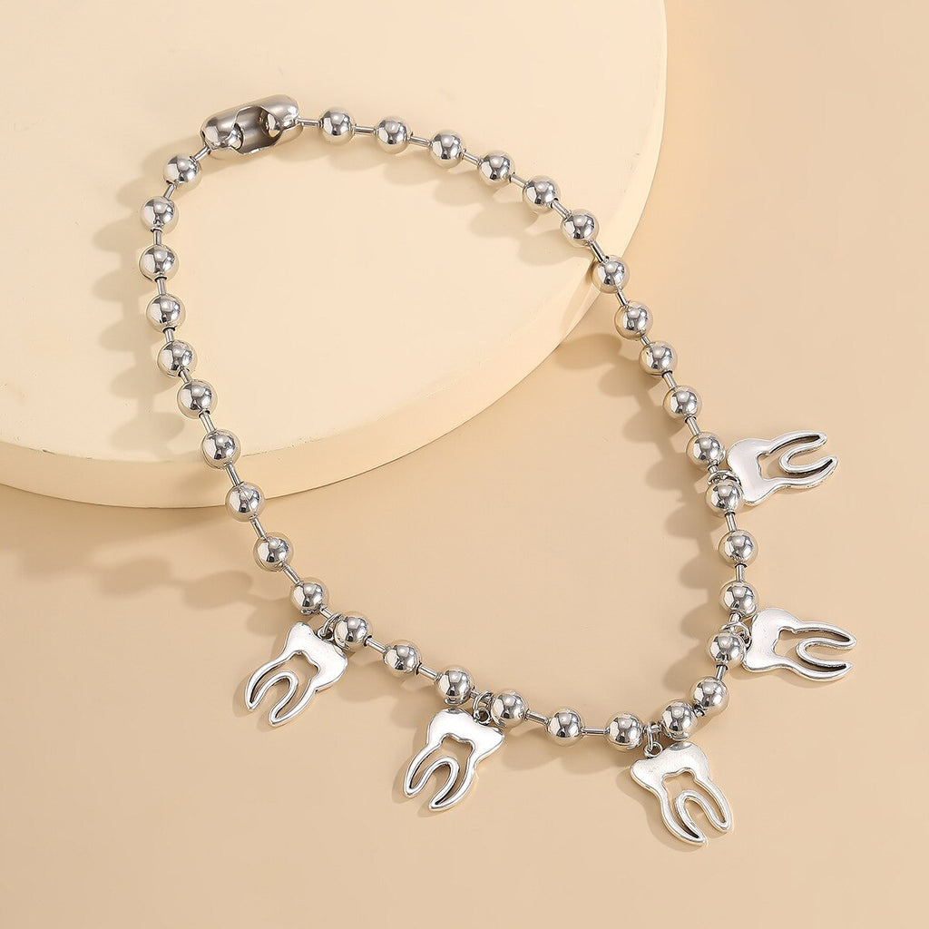 Human Tooth Pendant Dentist Necklace Silve Color Beads Punk Medical Jewelry Gift for Doctor/Nurse