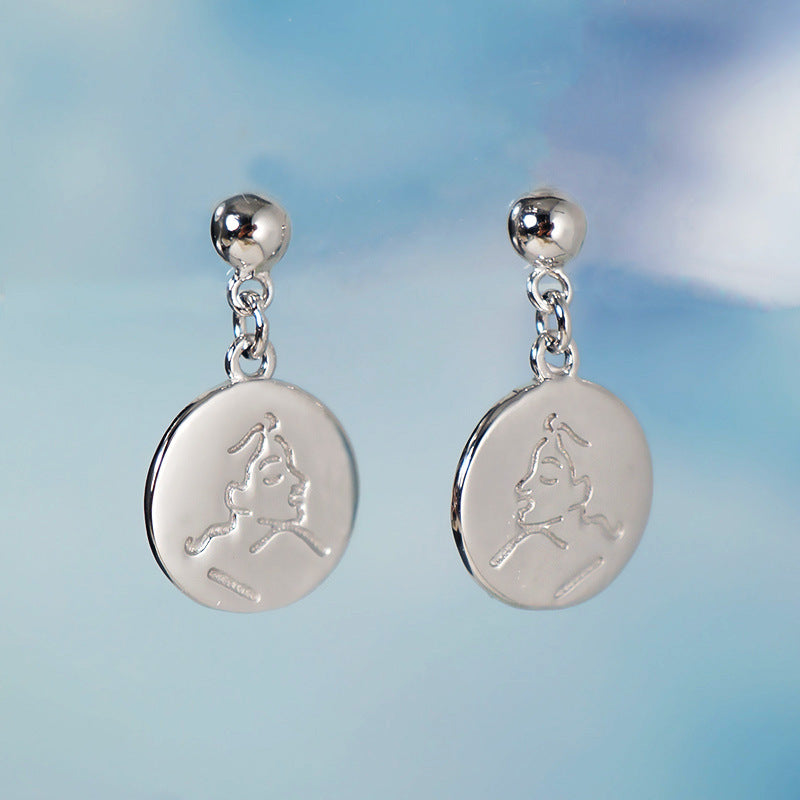 Human face 2.34g weight pure handmade 925 sterling silver stud earrings image simple design wild earrigns 2020 charms jewelry