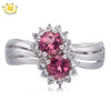 Hutang 1.38Ct Natural Pink Tourmaline & Topaz Solid 925 Sterling Silver Halo Ring Fine Jewelry