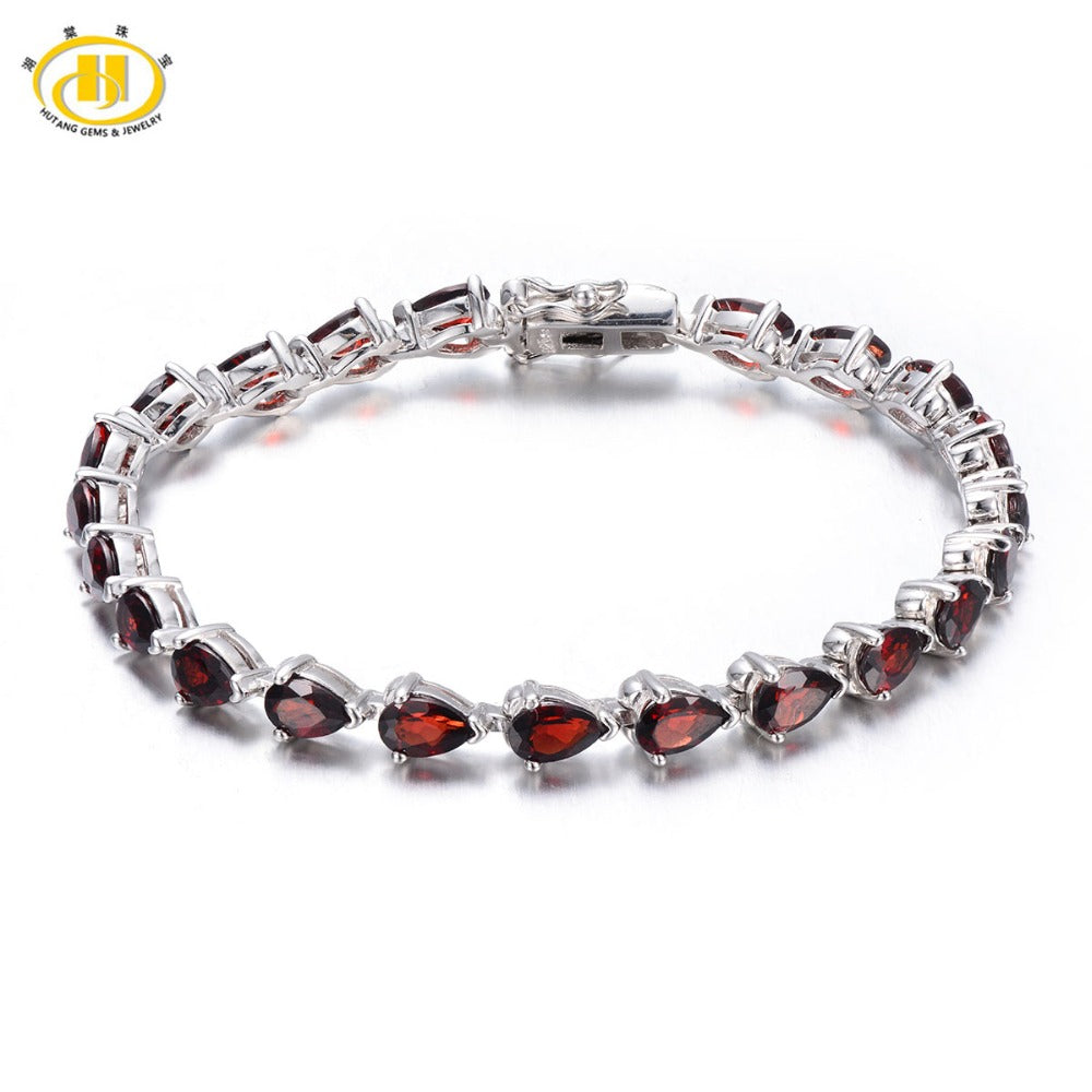 Hutang 11.5Ct Droplet Natural Garnet Diamond 925 Sterling Silver Jewelry Charm Bracelets for women Pear Cut Gemstone Bracelet