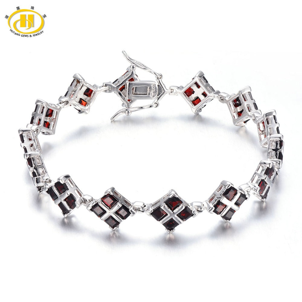Hutang 12.32Ct Natural Garnet Solid 925 Sterling Silver Link Bracelet For Women's Gemstone Fine Stone Jewelry Birthd Gift 7