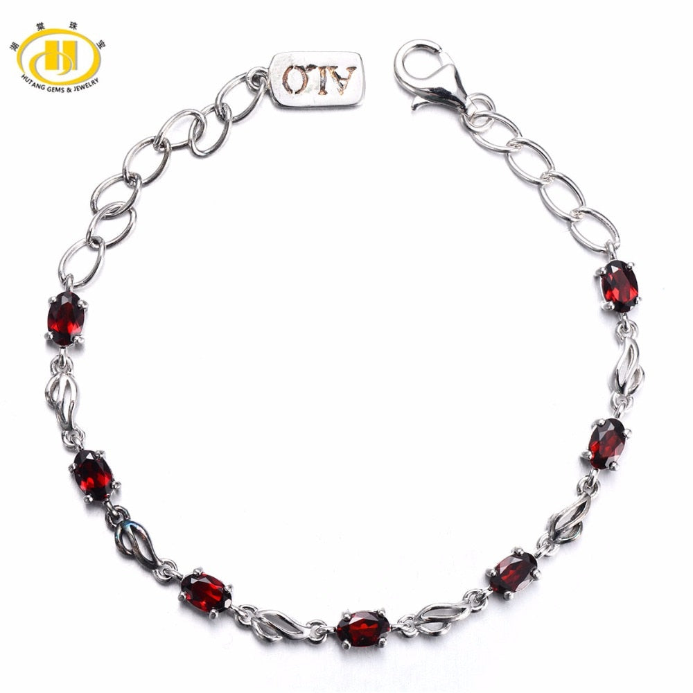 Hutang 3.99 ct Natural Gemstone Garnet Solid 925 Sterling Silver Link Bracelet Fine Stone Jewelry For Women's Gift 7.25 Inches