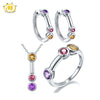 Hutang 3-stone Classic Multi-color Gemstone Jewelry Sets for Women Solid 925 Sterling Silver Ring Pendant Earrings Stylish Style