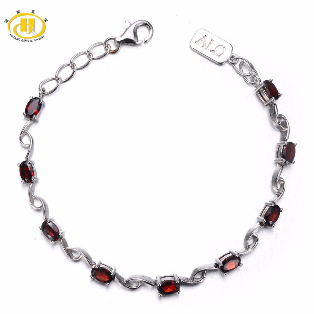 Hutang 5.13 ct Natural Gemstone Garnet Solid 925 Sterling Silver Link Bracelet Fine Stone Jewelry For Women's Gift 7.25 Inches