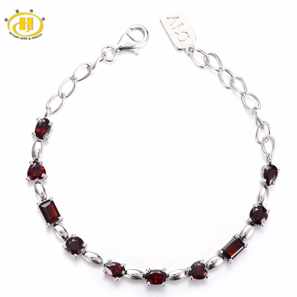 Hutang 5.78 ct Natural Gemstone Garnet Solid 925 Sterling Silver Link Bracelet Fine Stone Jewelry For Women's Gift 7.5 Inches