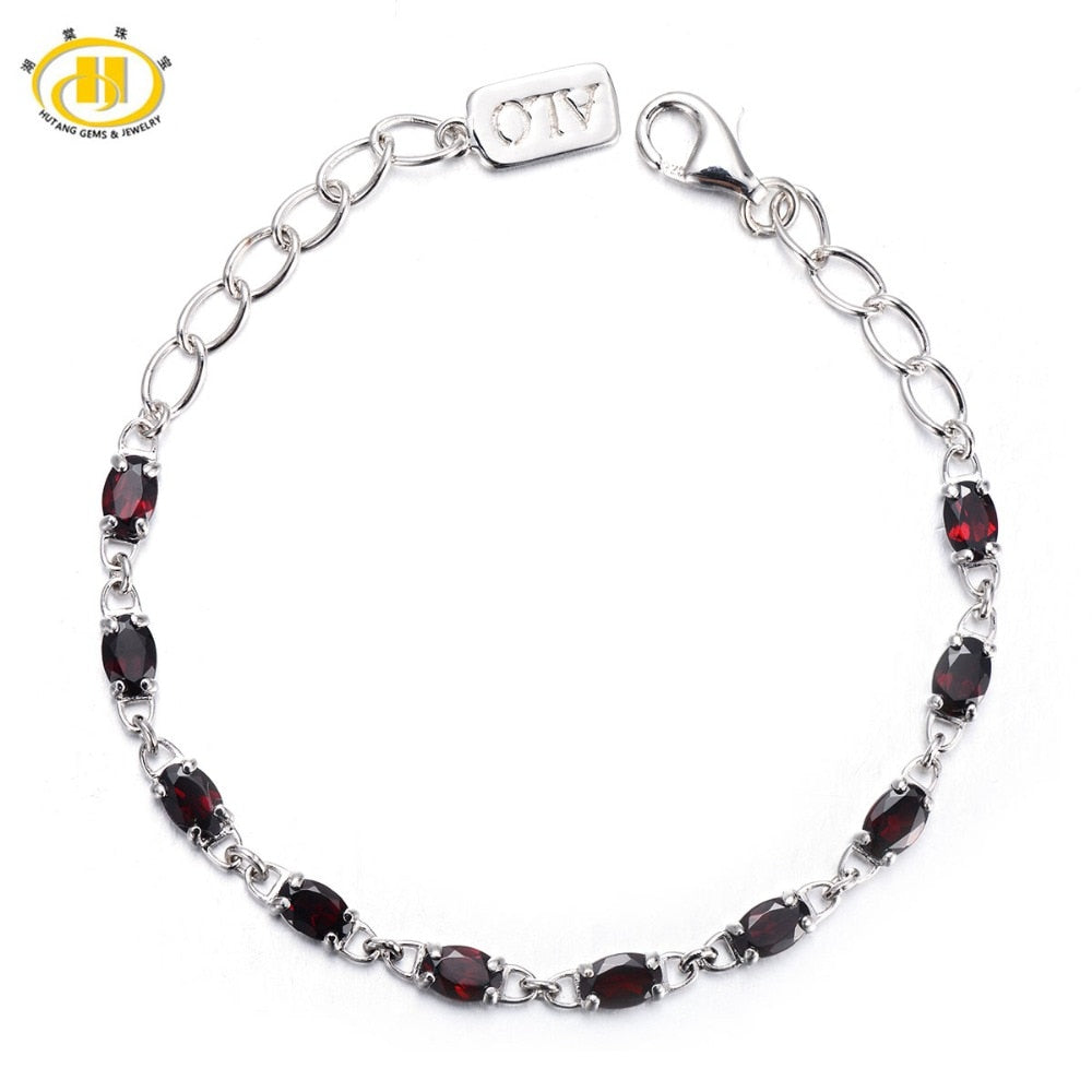 Hutang 5.7Ct Natural Garnet Solid 925 Sterling Silver Link Bracelet for women Oval Gemstone Fine Jewelry 7.25
