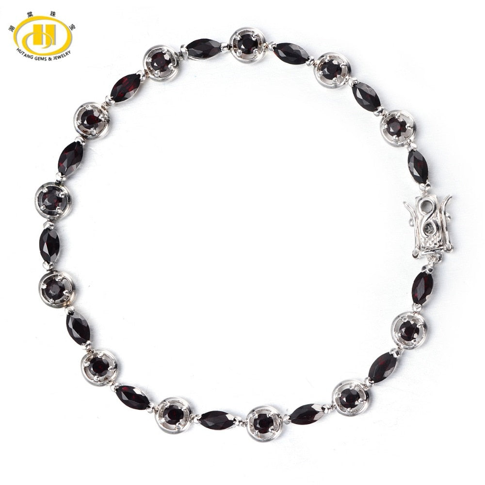 Hutang 6.08Ct Natural Black Garnet Bracelets for Women 925 Sterling Silver 7 Charm Bracelets & Bangles Gemstone Fine Jewelry