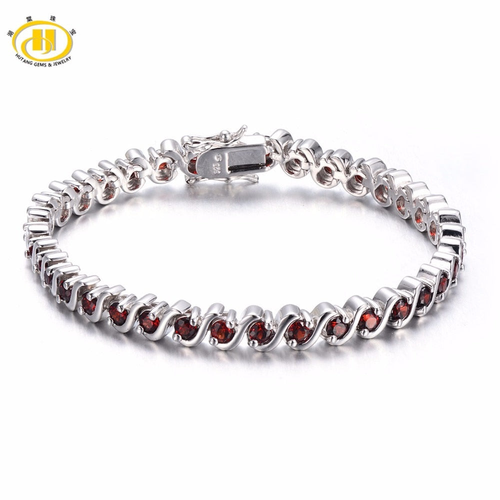 Hutang 7.68 ct Natural Gemstone Garnet Solid 925 Sterling Silver Link Bracelet Fine Jewelry For Women's Gift 7.0 Inches