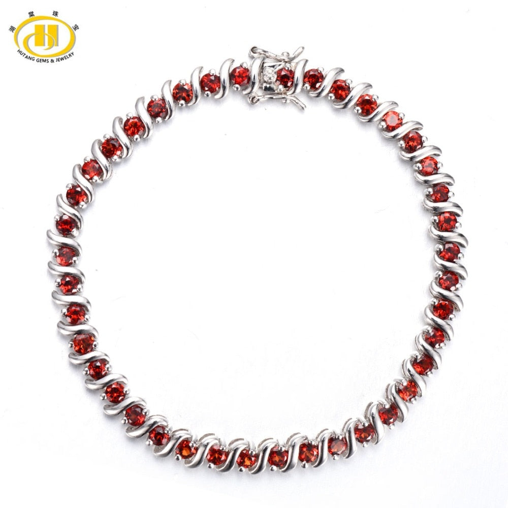 Hutang 9.45Ct Natural Garnet Solid 925 Sterling Silver S Link Bracelet for women's Gemstone Fine Jewelry Birthd Gift 7.25