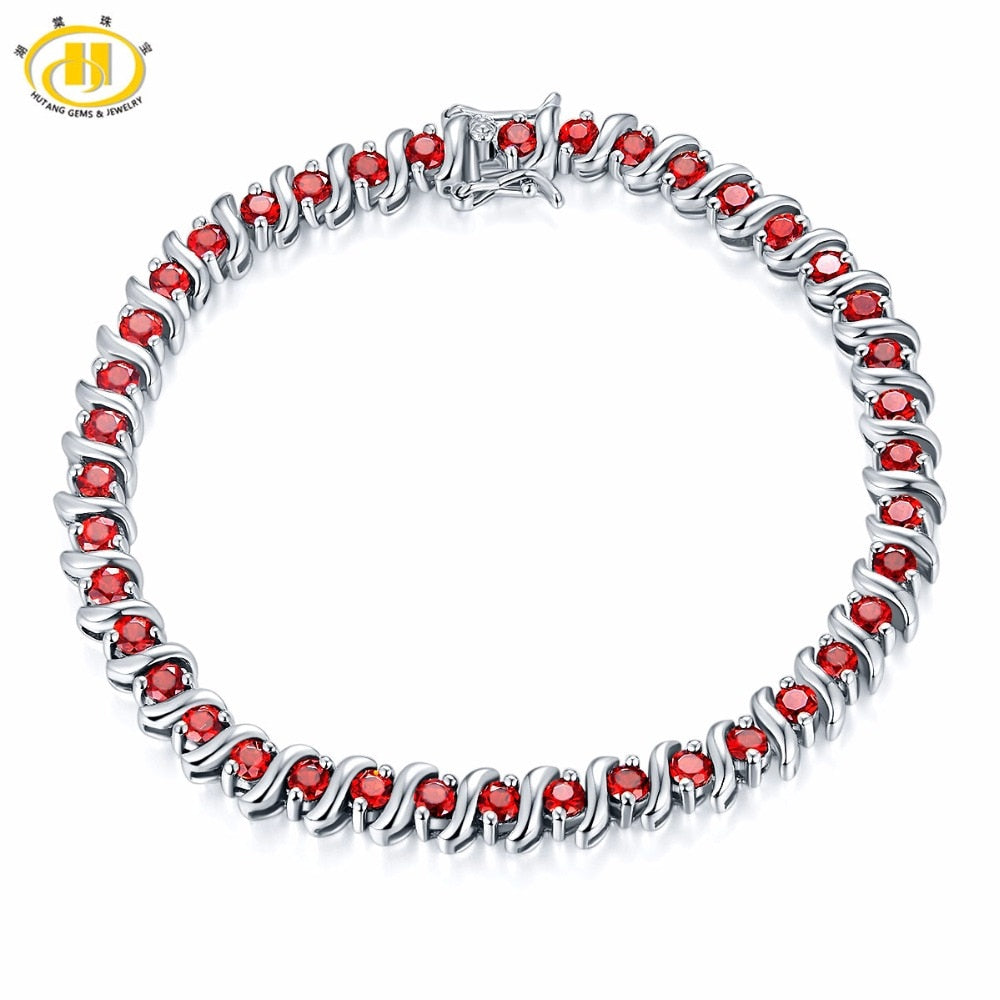 Hutang 9.45Ct Natural Garnet Solid 925 Sterling Silver S Link Bracelet for women's Gemstone Fine Jewelry Birthd Gift 7.25