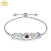 Hutang Adjust Bracelet Multi Gemstone Garnet Citrine Peridot Topaz Amethyst Solid 925 Sterling Silver Fine Fashion Jewelry Gift