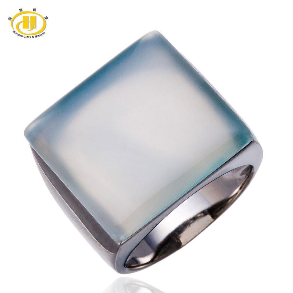 Hutang Agate 20mm Solid 925 Sterling Silver Ring for Women party Statement Fine Jewelry