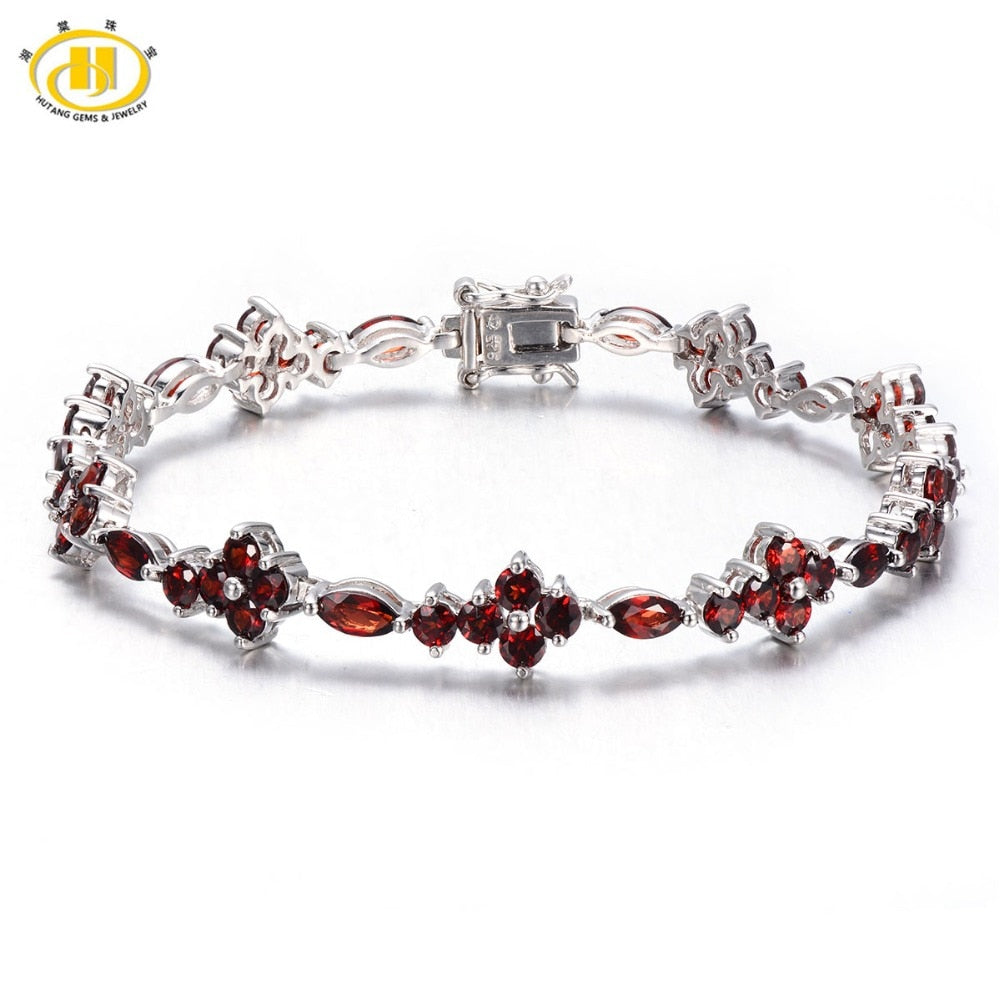 Hutang Brand Gemston Jewelry Natural Garnet Bracelets & Bangles for Women Solid 925 Sterling Silver Tennis Charm Bracelet New