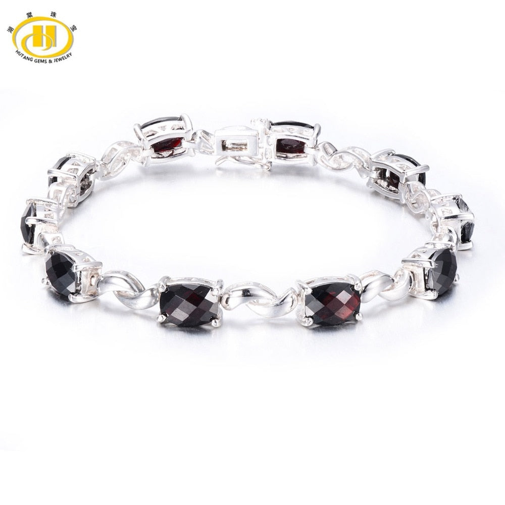 Hutang Classic 18Ct Natural Garnet Link Bracelet Solid 925 Sterling Silver women's Checkerboard Cut Gemstone Fine Jewelry Women