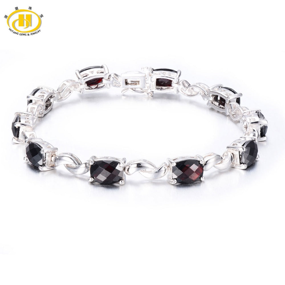 Hutang Classic 18Ct Natural Garnet Link Bracelet Solid 925 Sterling Silver women's Checkerboard Cut Gemstone Fine Jewelry Women