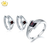 Hutang Classic Natural Garnet Jewelry Sets Solid 925 Sterling Silver Ring Earrings Gemstone Jewelry For Women Party Best Gift