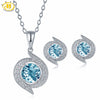 Hutang Climate Pendant Earrings Natural Gemstone Sky Blue Topaz Solid 925 Sterling Silver Fine Bridal Jewelry Sets For Gift NEW